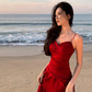 Fairy waist slimming big swing red dress holiday beach long dress tube top ruffled suspender skirt R1719