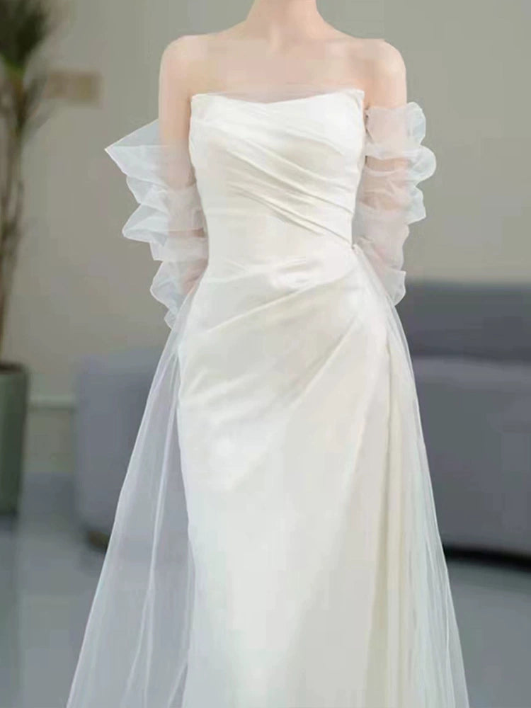 Off Shoulder Long Sleeves Wedding Dresses Long Bridal Gown      S7216