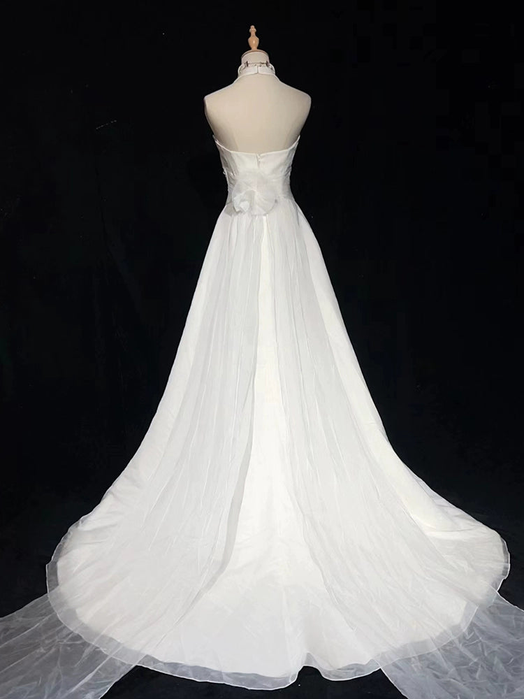 A Line Halter Neck Wedding Dresses Long Bridal Gown      S7220