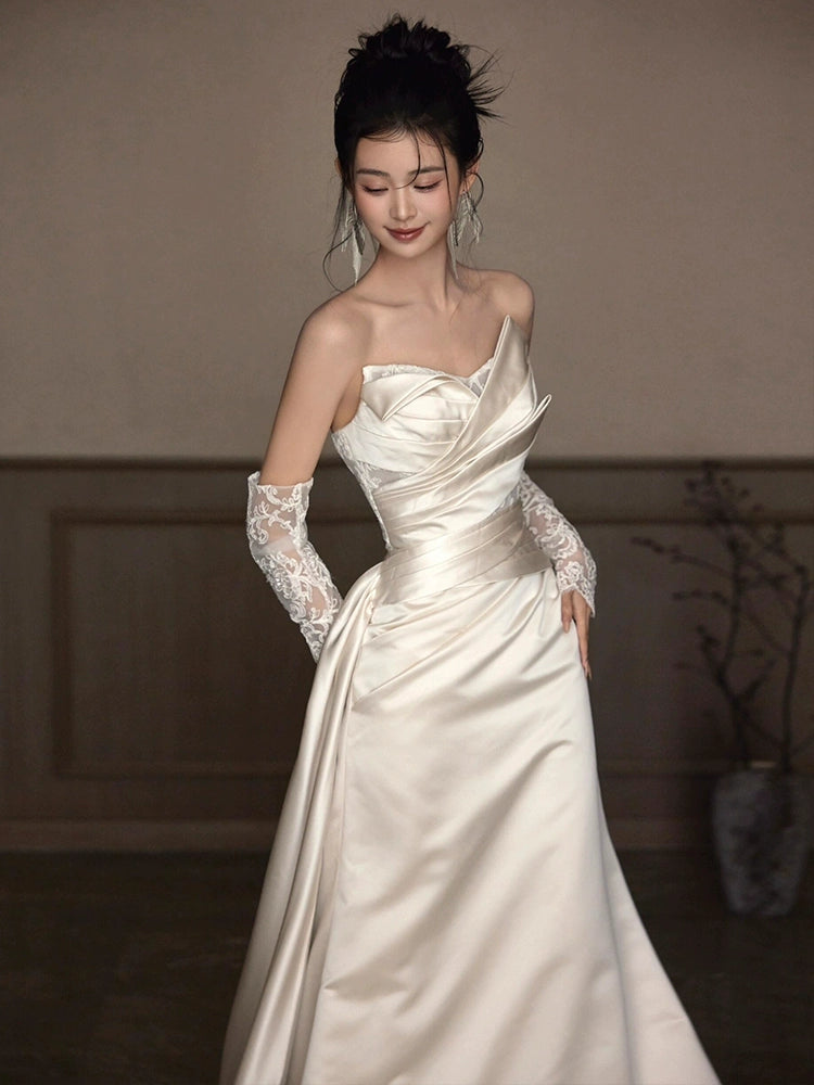 Sexy Lace Strapless Wedding Dresses Long Bridal Gown      S7207