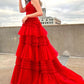 Pink V-Neck Tulle Long Ball Gown      S1373