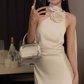 French satin off-shoulder floral dress 2025 backless ribbon evening dress R1383