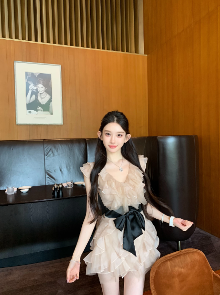 Cute Ivory Ruffled A-Line V-neck Bow Waist Mini Prom Dress Homecoming Dress RS311