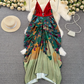 Classical Aesthetics Floral V-neck Large Backless Suspender Dress Seaside Holiday Beach Dress R0385