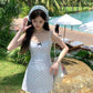 Light blue striped suspender looks thin and slim A-line short skirt homecoming dress R2528