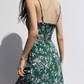 French retro green floral dress looks slim with ruffled edge suspender dress R2868