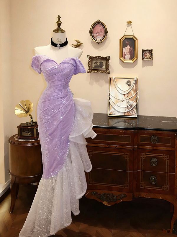 Pink off-the-shoulder fitted waist slim-fitting ruffled skirt wedding dress R6586