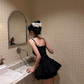 Princess Style Black A-Line Spaghetti Straps Mini Summer Dress Homecoming Dress RS312