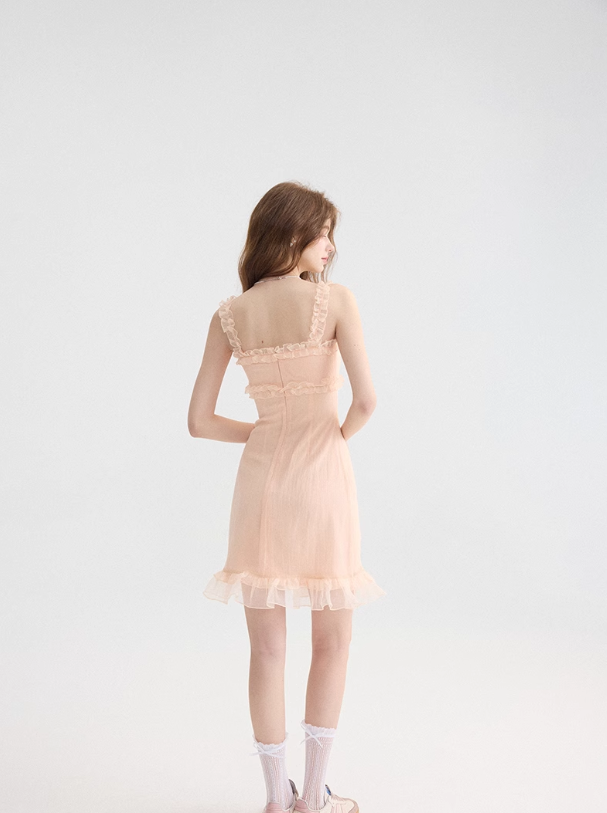 French dress holiday style suspender skirt ruffled pink short skirt R2761
