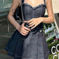 Black denim suspenders waist slim A-line mini skirt homecoming dress R3585
