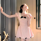 Sweet baby doll collar puff sleeve dress 2025 waist bow a-line princess dress R1192