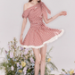 Summer off-shoulder red plaid dress with lace-up waist princess dress R4539