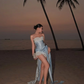 Elegant Pale Blue Sheath Strapless Bodycon Hi-Lo Women Dress with Lace Prom Dress Summer Dress RS317