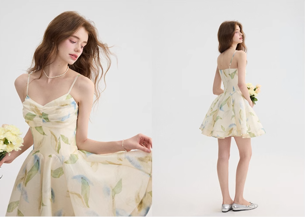 Floral suspender dress summer wear short skirt R2695