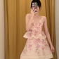 Sweet Blush Pink Floral A-Line V-neck Tiered Mini Prom Dress Homecoming Dress RS314