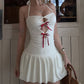 White halter neck hollow sexy waist slim fit A-line short skirt homecoming dress R3975