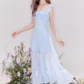 Holiday-style bow-knot two-way design French waist blue dress R4541