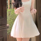 White suspenders waist slim A-line slim white moonlight short skirt homecoming dress R3927