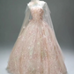 Pink Strapless Floral Fitted Waist Puffy Skirt Bridal Dress R5754