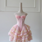 Pink suspender floral waist slim cake skirt short skirt homecoming dress R5196