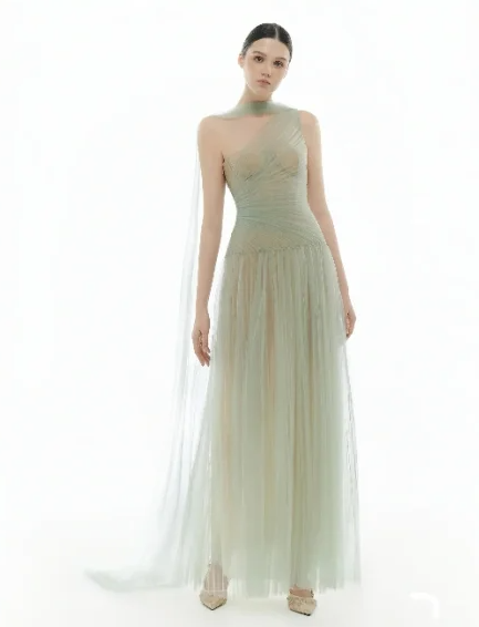 Light green tulle tube top design elegant long dress homecoming dress R4853