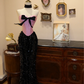 Pink strapless fitted waist slim-fit black bodycon mermaid skirt wedding dress R6587