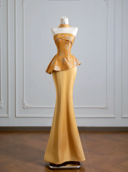 Gold strapless fitted top and bodycon skirt set, a sexy ball gown/bridal dress R8133