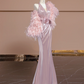 Light pink halter neck, fitted waist, bodycon long sexy ball gown R8354