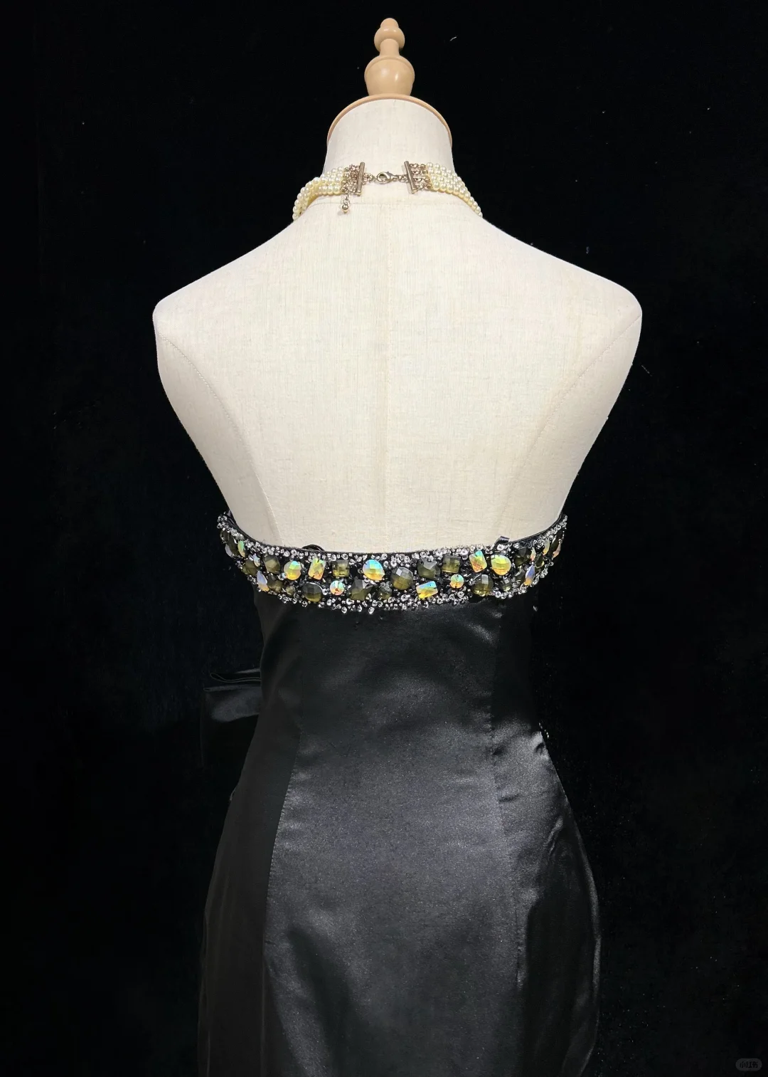 Black tube top diamond waist design sense slimming short dress homecoming dress R4894