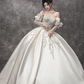 White halterneck sequined waist slim fit puffy skirt long bridal dress R5793