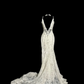 White halter-neck lace fitted bodycon long ball gown R6667