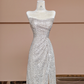 Silver sequined strapless fitted long ball gown, bridal dress R8387