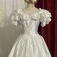 White Vintage Court-Style Satin Waist-Cinched Slim-Fit Floor-Length Ball Gown, Bridal Gown R7352