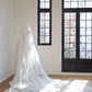 White off-the-shoulder fitted long ball gown R8442