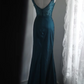 Dark green sequined halter-neck fitted long ball gown R6786