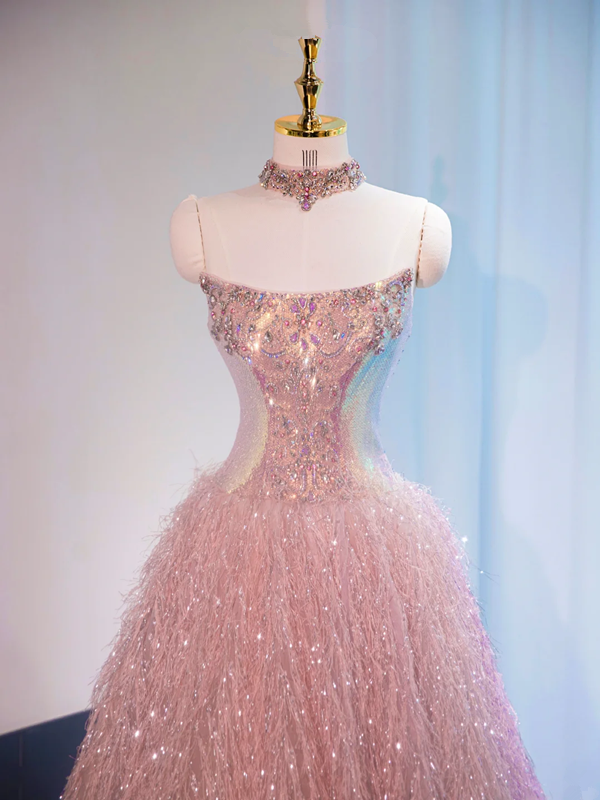 Light pink strapless fitted long ball gown, bridal dress R8993