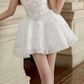 White halterneck hollow waist elegant A-line long skirt short skirt homecoming dress R4648