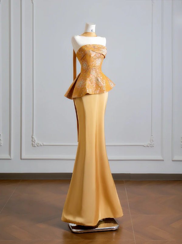 Gold strapless fitted top and bodycon skirt set, a sexy ball gown/bridal dress R8133