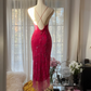 Rose pink halter-neck fitted bodycon long ball gown R7702