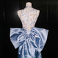 Light blue sequined sleeveless waist slim hip sexy skirt, prom dress R5672