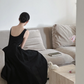 Black spaghetti strap, waist‑cinched, slim‑fit long elegant prom dress R7972