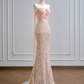 Light pink strapless, fitted waist, bodycon, sexy long ball gown R8183