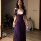 Purple halter-neck fitted long sexy ball gown R7546