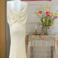 Apricot-colored sexy shawl-style fitted waist bodycon long ball gown R6228