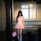 Pink suspender waist slim fit flower bud skirt short skirt homecoming dress R5094