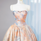 Orange tie-dye strapless fitted waist ball gown with a full skirt, long ball gown, bridal dress R9023