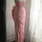 Pink strapless, fitted waist, sexy pleated long ball gown R6707