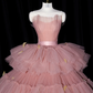 Pink strapless fitted waist puffy cake skirt long ball gown/bridal dress R8933
