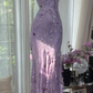 Light purple halter neck, fitted waist, bodycon long ball gown R7622