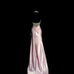 Pink halter neck fitted waist sexy long ball gown R6627